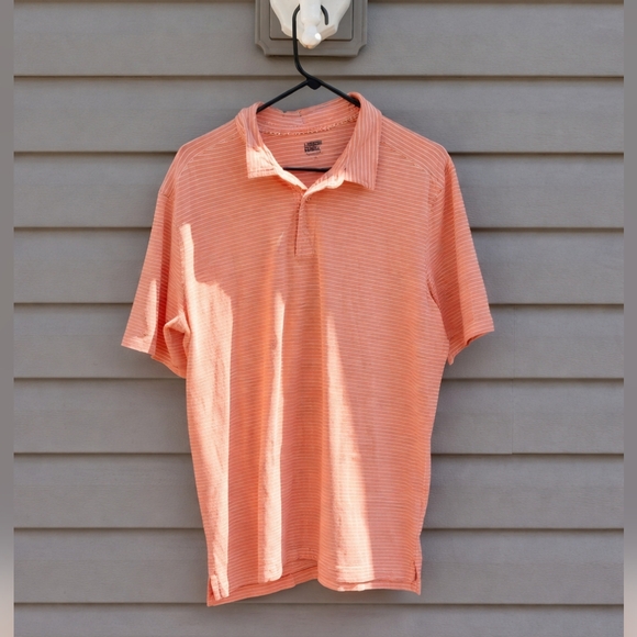 Lands' End Men's Striped Short Sleeve Polo Shirt - Orange/White Large - Picture 1 of 6